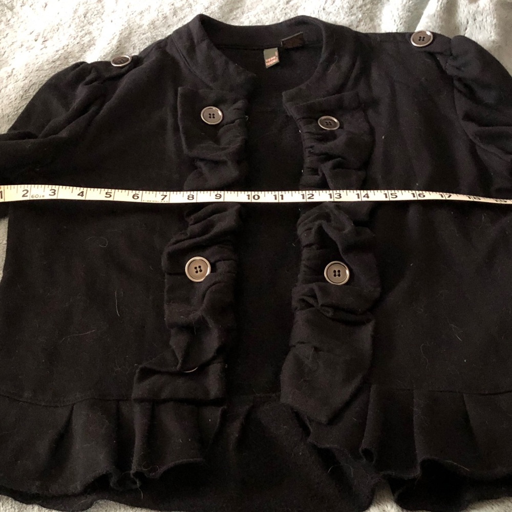 Black Ruffled Button-Up Jacket - Picture 6 of 9